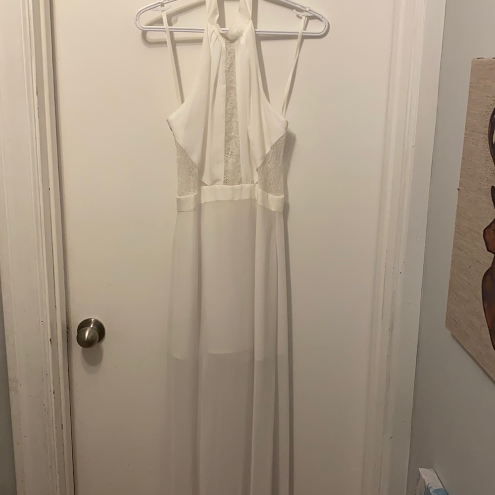 BCBG full length white evening dress with halter top (never worn)